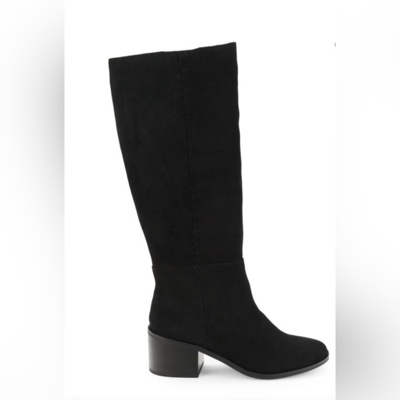 SPLENDID BLOCK HEEL LEATHER SUEDE BLACK TALL BOOTS 10M NEW - Picture 1 of 6